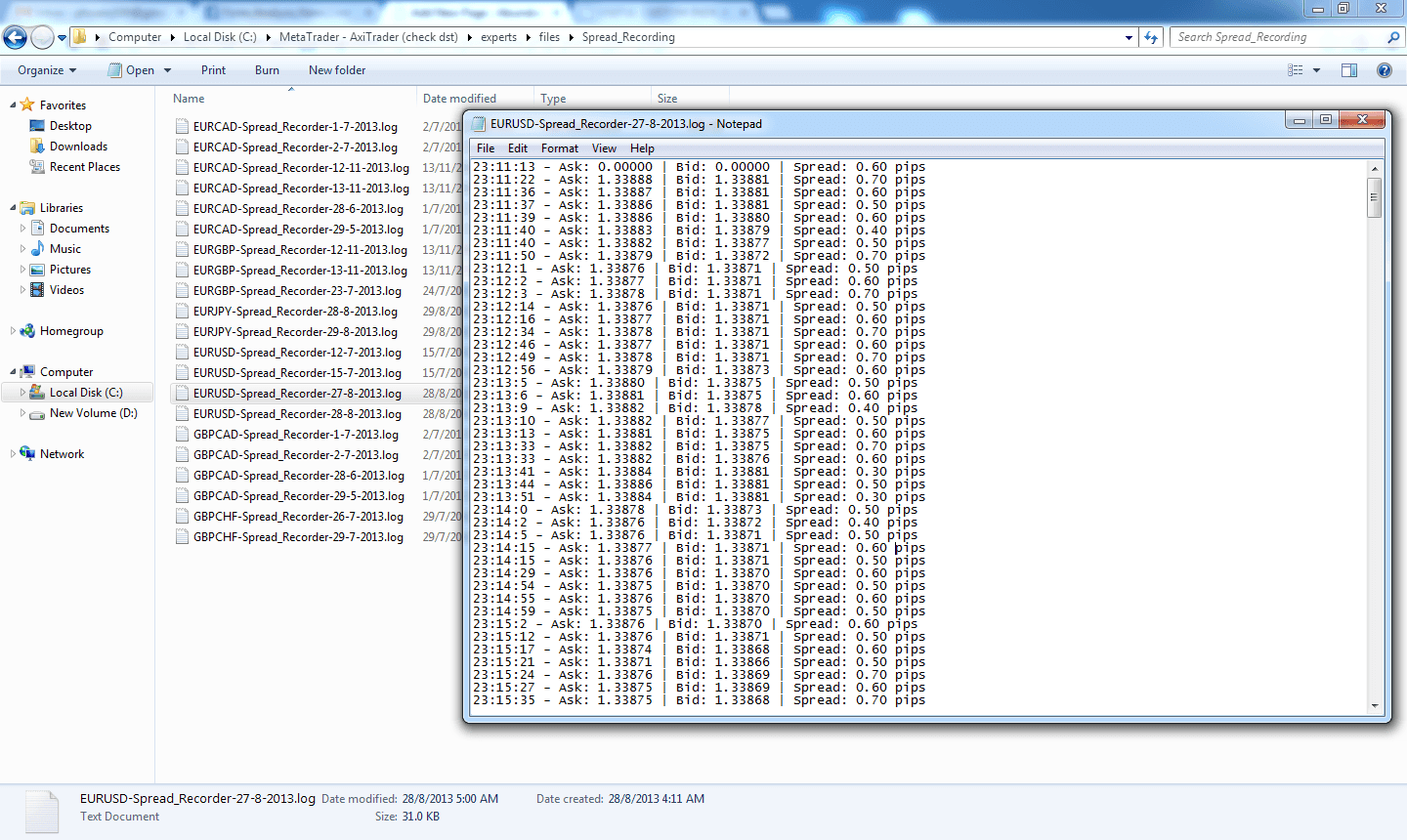 Forex Spread Recorder